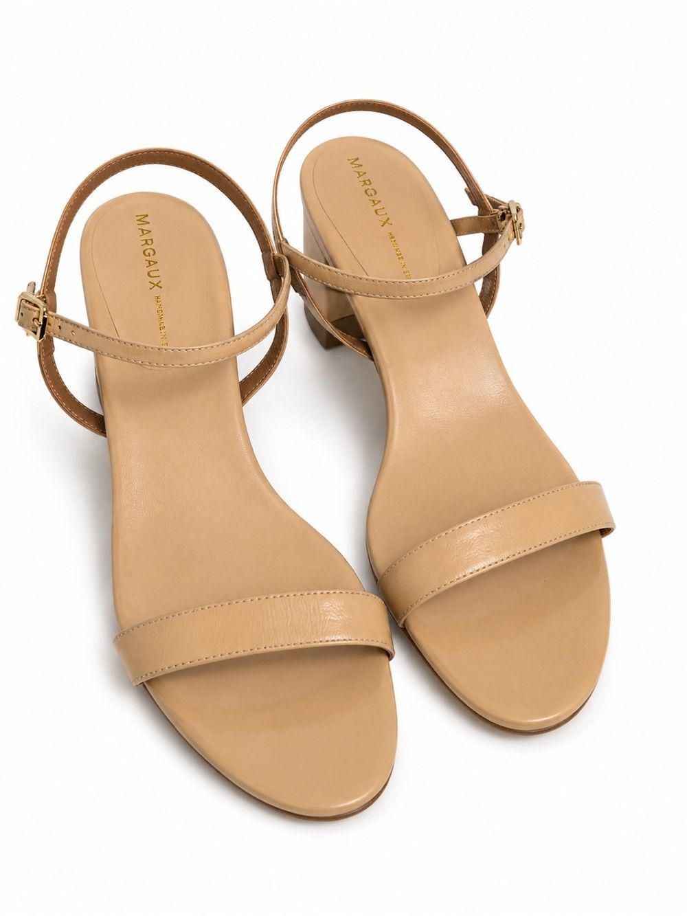Margaux Nude Tan Leather Ankle Strap Block Heel Sandals
